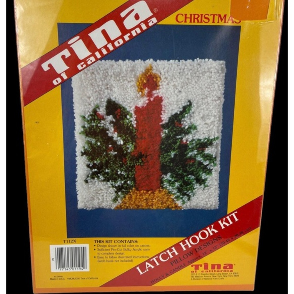 Tina Of California Latch Hook Kit Christmas Holly & Candle #T112X New Old Stock!